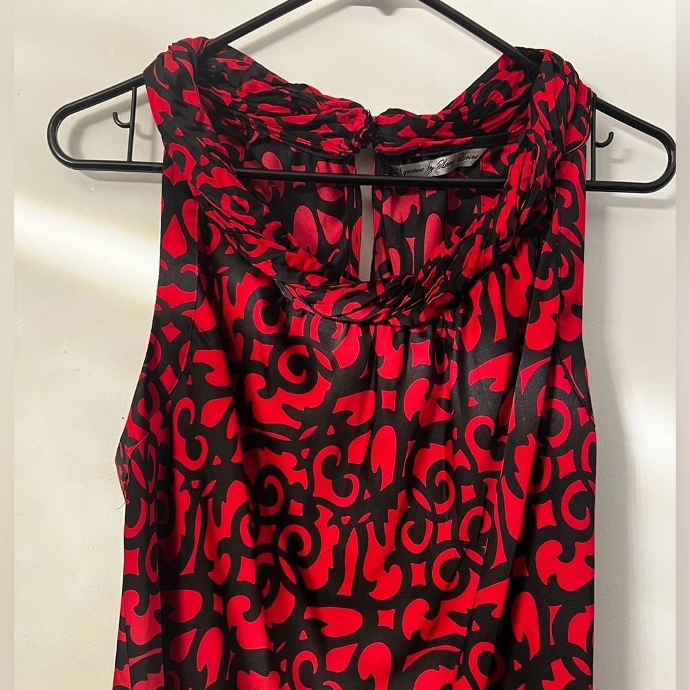 Signature by Larry Levine Printed Sleeveless Officewear Work Blouse Size L